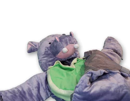 snoozzoo hippo sleeping bag with favorite food pillow