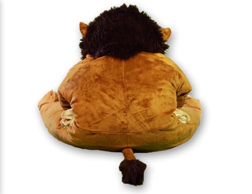 plush lion sleeping bag from behind