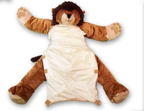 snoozoo lion sleeping bag open