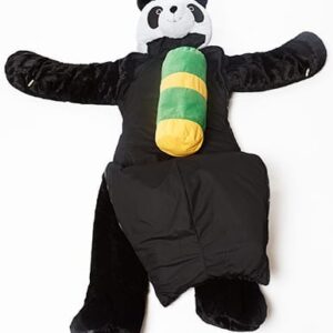 snoozzoo panda bear sleep sack open with bamboo pillow