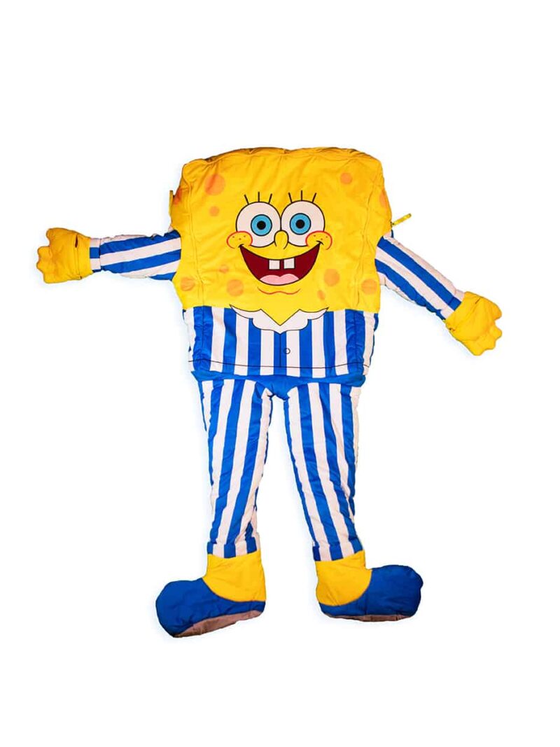 spongebob squarepants sleeping bag in blue striped pajamas