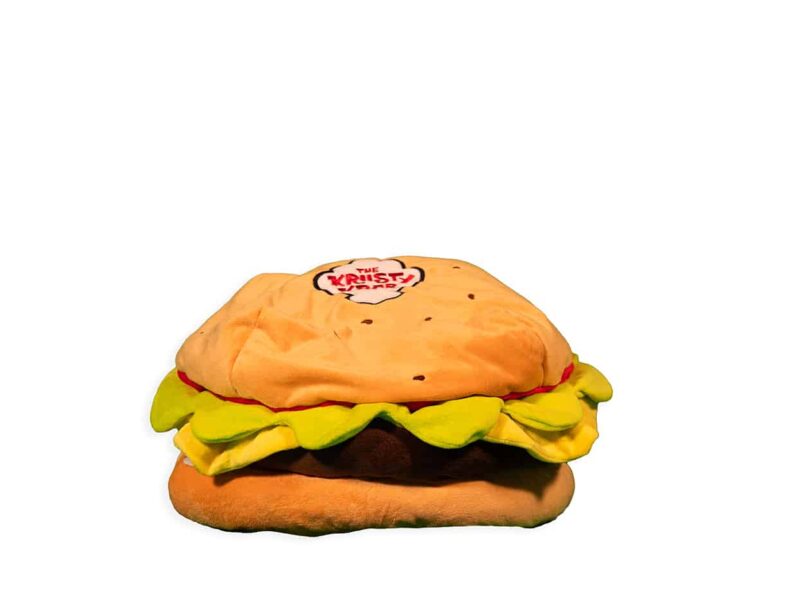 side view of krabby patty zipper pouch for snoozzoo spongebob sleeping bag