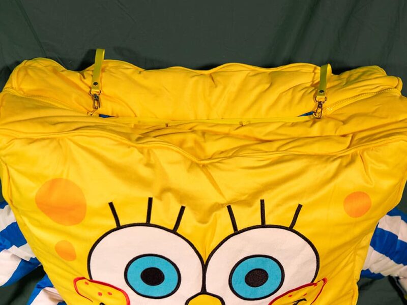 top view of spongebob snoozzoo sleeping bag