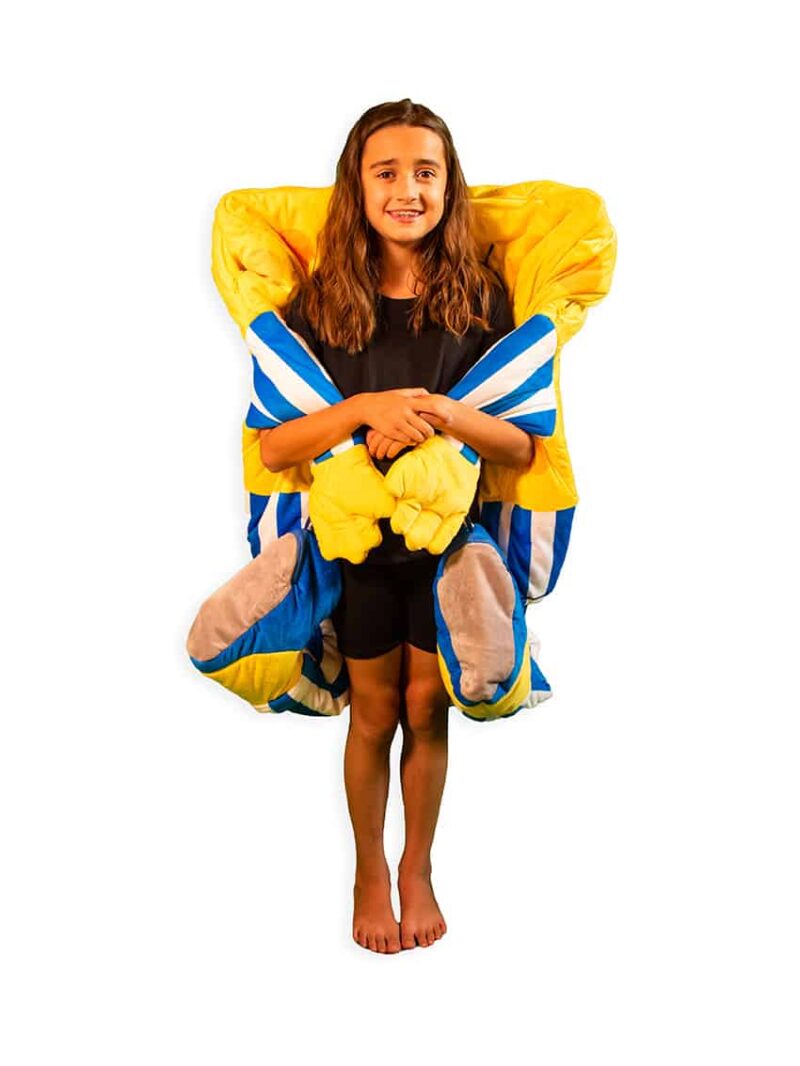 child wearing spongebob squarepants sleepsack